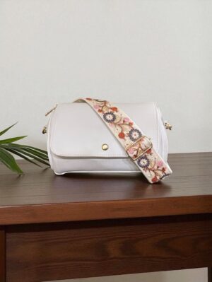 Tokyo White Sling Bag with Detachable Embroidered Strap